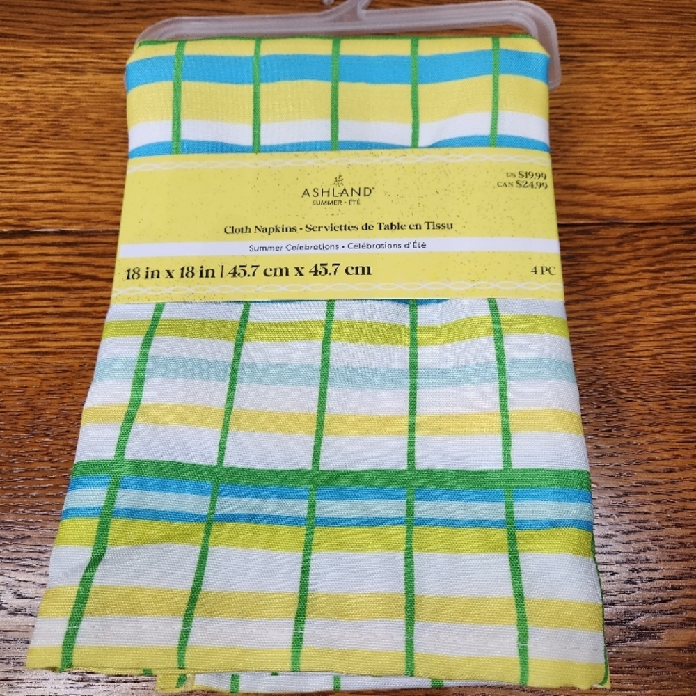 Ashland Summer Plaid Cloth Napkins - Yellow, Green, Blue (4pc)